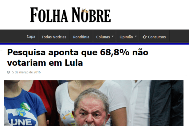 Folha Nobre divulga pesquisa sobre a popularidade do Ex-Presidente Lula