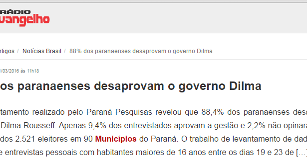 Rádio Evangelho comenta pesquisa sobre a popularidade da Presidente Dilma Rousseff