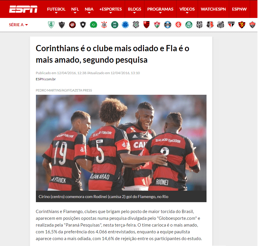 Yahoo Brasil – Esportes divulga pesquisa sobre os Times de Futebol, os mais  amados e os mais odiados pelos torcedores – Paraná Pesquisas