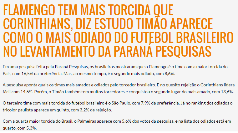 Yahoo Brasil – Esportes divulga pesquisa sobre os Times de Futebol, os mais  amados e os mais odiados pelos torcedores – Paraná Pesquisas