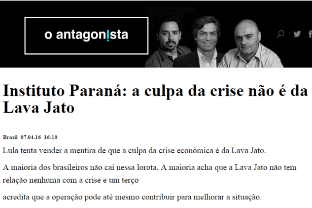 O Antagonista divulga pesquisa sobre a Crise Econômica e a Operação Lava Jato