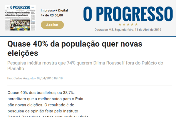 Jornal O Progresso divulga pesquisa sobre a Presidente Dilma Rousseff