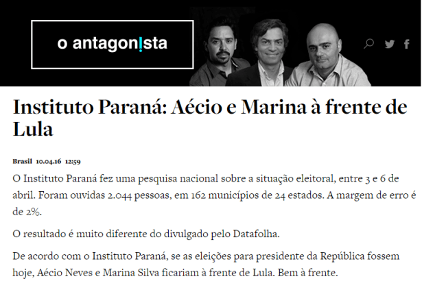 O Antagonista divulga pesquisa realizada em todo território Nacional sobre a disputa Eleitoral