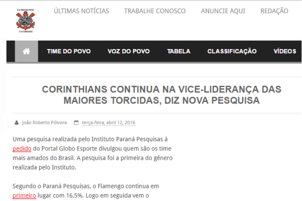 É O Time Do Povo, divulga pesquisa sobre os Times de Futebol, os mais amados e os mais odiados pelos torcedores