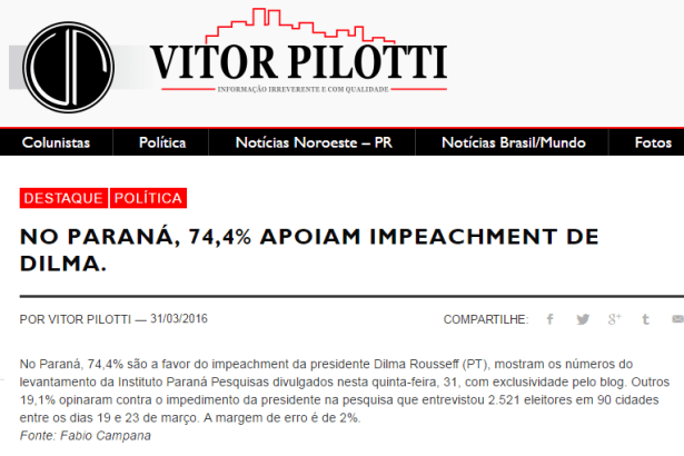 Vitor Pilotti comenta pesquisa sobre a Presidente Dilma Rousseff