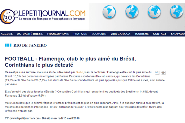 Le Petit Journal.Com divulga pesquisa sobre os Times de Futebol, os mais amados e os mais odiados pelos torcedores