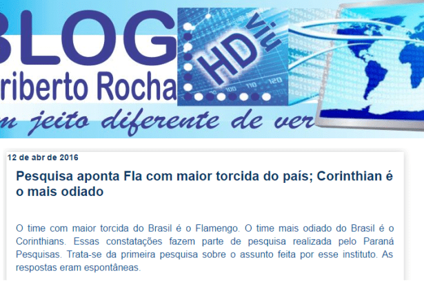 Blog Heriberto Rocha divulga pesquisa sobre os Times de Futebol, os mais amados e os mais odiados pelos torcedores