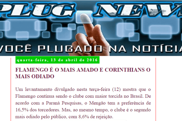 Blog Plug News divulga pesquisa sobre os Times de Futebol, os mais amados e os mais odiados pelos torcedores