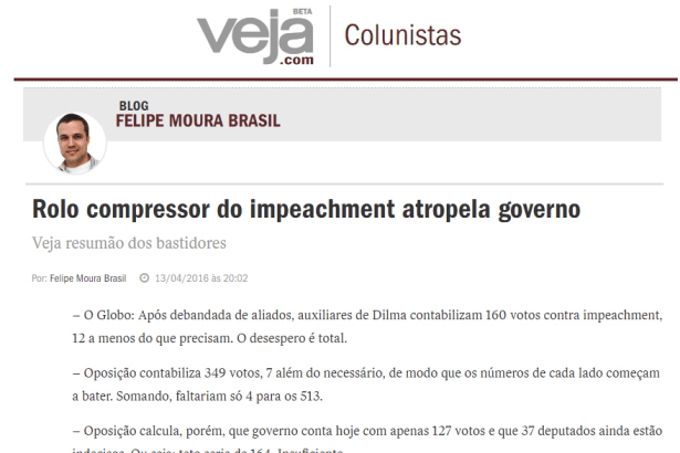 Veja.Com - Blog Do Felipe Moura Brasil divulga pesquisa Nacional sobre a Presidente Dilma Rousseff