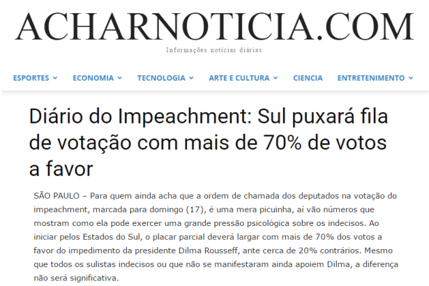 Achar Notícia.Com divulga pesquisa Nacional sobre a Presidente Dilma Rousseff