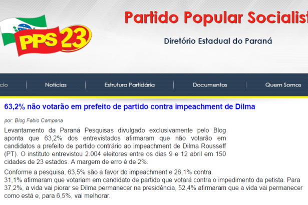 Partido Popular Socialista divulga pesquisa Nacional sobre a Presidente Dilma Rousseff