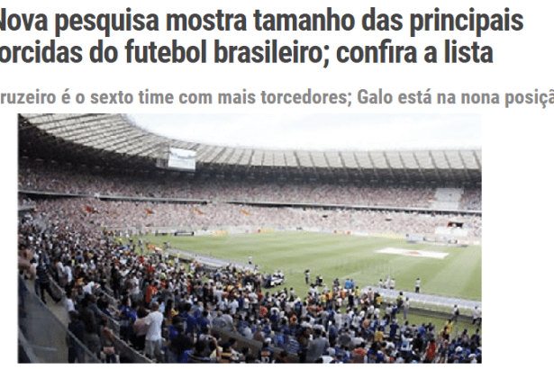 Cruzeiro Web divulga pesquisa sobre os Times de Futebol, os mais amados e os mais odiados pelos torcedores
