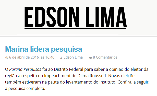 Blog O Diário - Edson Lima, divulga pesquisa sobre a disputa Eleitoral no Distrito Federal