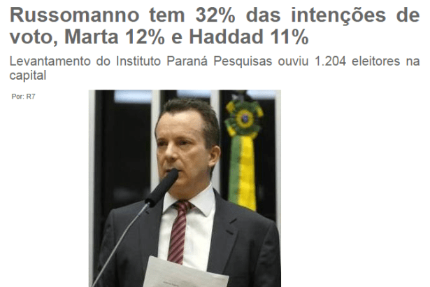 Rádio Grande FM 92,1 divulga pesquisa sobre a disputa Eleitoral no Município de São Paulo