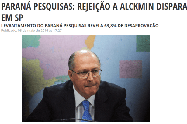 Diário Do Poder, divulga pesquisa realizada em São Paulo sobre a popularidade do Governador Geraldo Alckmin