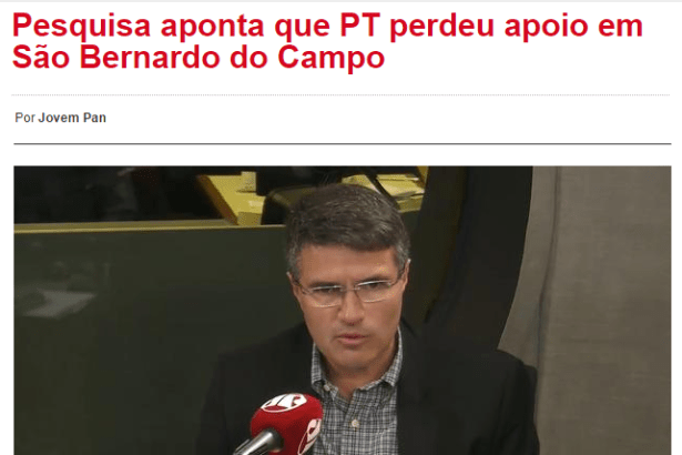 Rádio Jovem Pan divulga pesquisa realizada na cidade de São Bernardo Do Campo sobre o Partido dos Trabalhadores