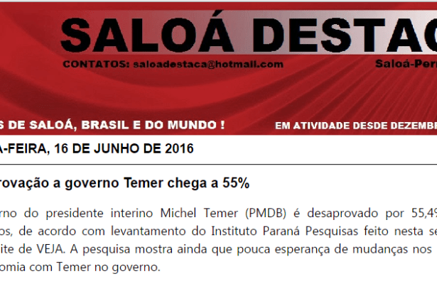 Blog Saloá Destaca divulga pesquisa sobre a popularidade do Presidente Michel Temer