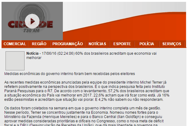 Radio Jundiaí, divulga pesquisa sobre a confiança dos Brasileiros na melhora da economia do Brasil em 2017