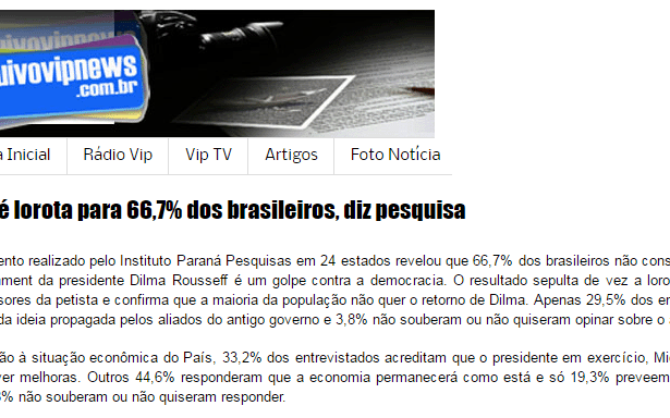 Blog Arquivo Vip News divulga pesquisa sobre a Ex-Presidente Dilma Rousseff