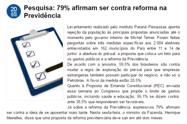 Blog Serrinha De Fato divulga pesquisa sobre a popularidade/mandato do Presidente Michel temer