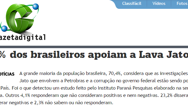 Grupo Gazeta Digital divulga pesquisa sobre a Operação Lava Jato