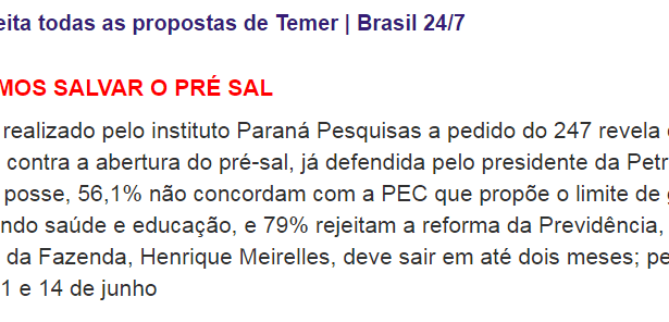 Blog Educação ou Barbárie, divulga pesquisa sobre o Presidente Michel Temer