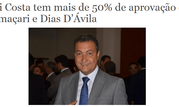 O Jornal Da Cidade, divulga pesquisa sobre a popularidade do Governador Rui Costa no Município de Dias D'Ávila e Camaçari