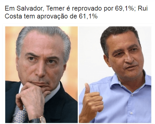 Blog Maragojipe Na Veia, divulga pesquisa sobre o Presidente Michel Temer e o Governador da Bahia, Rui Costa
