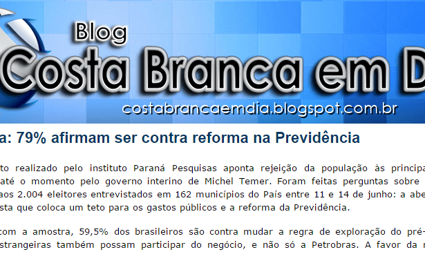 Blog Costa Branca Em Dia, divulga pesquisa sobre o Presidente Michel Temer