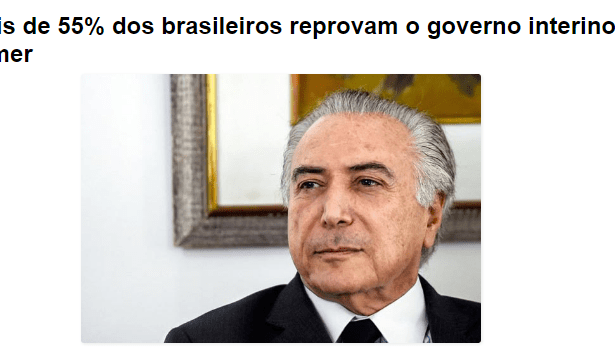 Blog Do Adriano Soares, divulga pesquisa sobre a popularidade do Presidente Michel Temer