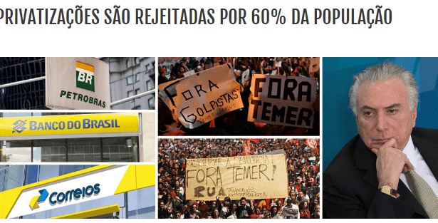 Blog Itamar Calado, divulga pesquisa sobre a opinião dos Brasileiros com relação a privatização de empresas estatais