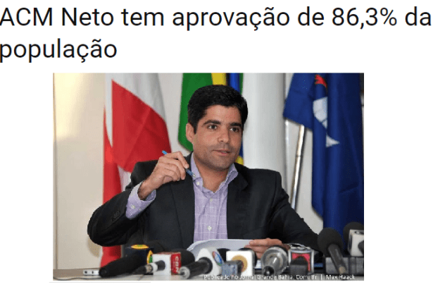 Blog Do Oliveira, divulga pesquisa sobre a popularidade do Governador da Bahia, Rui Costa