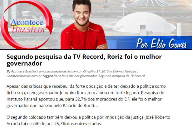 Acontece Brasília, divulga pesquisa realizado pela Paraná Pesquisas