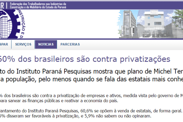 FETRACONSPAR divulga pesquisa com a opinião dos Brasileiros sobre a privatização de empresas estatais