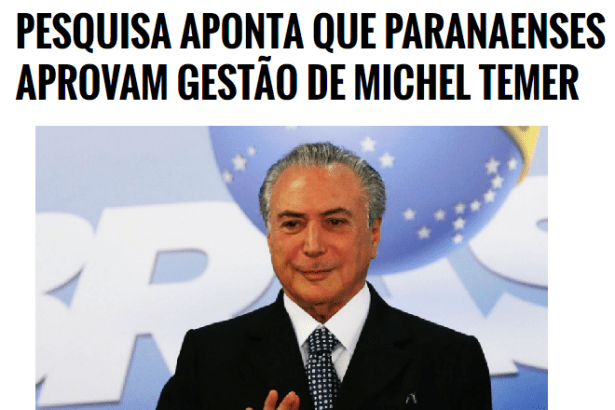 Jornal Tribuna divulga pesquisa sobre a popularidade do Presidente Michel Temer no Estado do Paraná