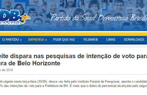 PSDB - Social Democracia divulga pesquisa sobre a disputa eleitoral a Prefeitura de Belo Horizonte