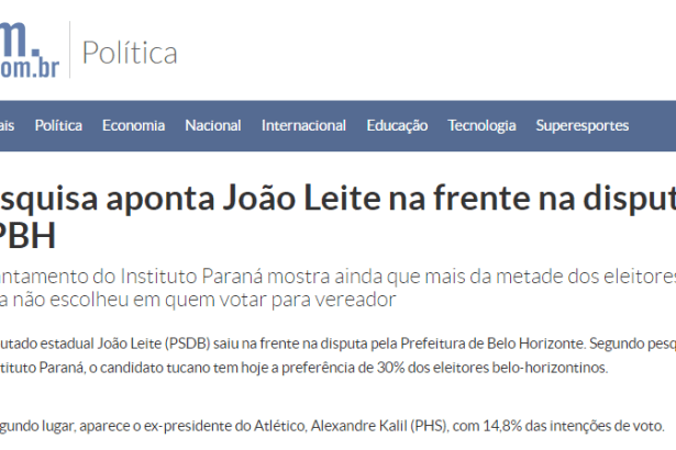 Jornal Estado de Minas divulga pesquisa sobre a disputa eleitoral a Prefeitura de Belo Horizonte