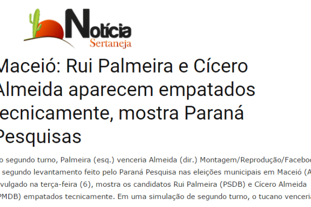 Site Notícia Sertaneja divulga pesquisa sobre a disputa eleitoral a Prefeitura de Maceió