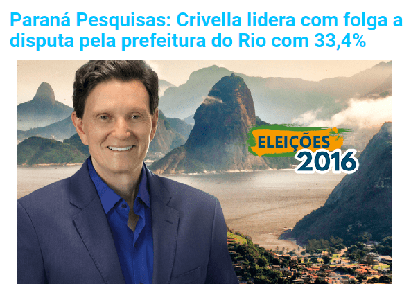 Portal PRB 10 divulga pesquisa sobre a disputa eleitoral a Prefeitura do Rio de Janeiro