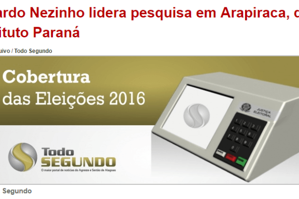 Portal Todo Segundo divulga pesquisa sobre a disputa eleitoral a Prefeitura de Arapiraca - AL