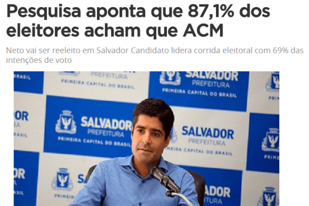 FN - Forte Na Notícia divulga pesquisa sobre a popularidade do Prefeito de Salvador, ACM Neto