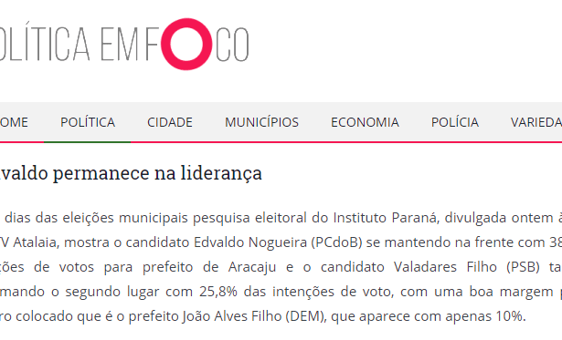 Política Em foco divulga pesquisa sobre a disputa eleitoral a Prefeitura de Aracaju - SE