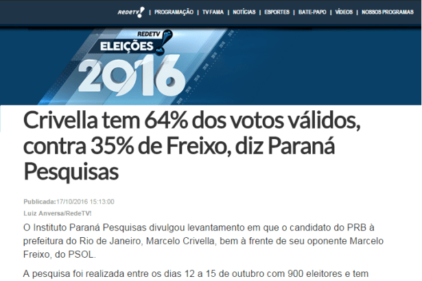 Rede TV - Eleições 2016 divulga pesquisa de 2º turno sobre a disputa eleitoral a Prefeitura de Belo Horizonte - MG