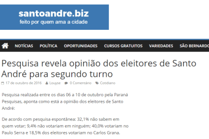 Santo Andre.Biz divulga pesquisa de 2º turno sobre a disputa eleitoral a Prefeitura de Santo André – SP