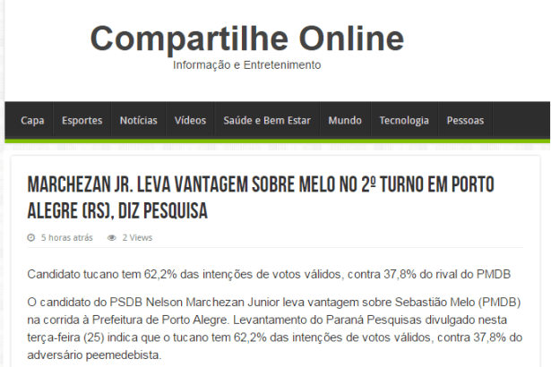 Site Compartilhe Online divulga pesquisa de 2º turno sobre a disputa eleitoral a Prefeitura de Porto Alegre - RS