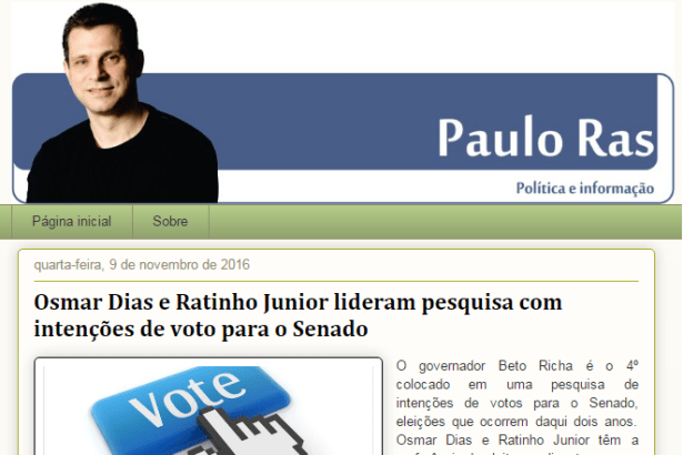 Blog Paulo Ras divulga pesquisa sobre a disputa eleitoral para Senador do Estado do Paraná