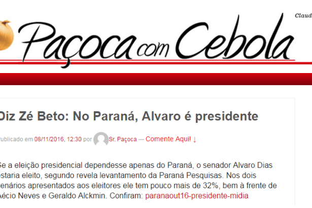 Blog Paçoca Com Cebola divulga pesquisa realizada no Estado do Paraná sobre a Situação Eleitoral para Presidente do Brasil