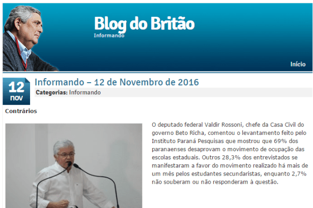 V Vale - Blog Do Britão comenta em matéria pesquisa realizada no Estado do Paraná pela Paraná Pesquisas