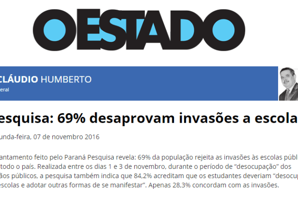 Jornal O Estado divulga pesquisa realizado no Estado do Paraná sobre a Ocupação das Escolas Estaduais e a PEC 241