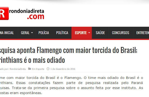 Rondonia Direta.Com comenta em matéria pesquisa realizada pela Paraná Pesquisas